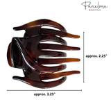 Size chart of Parcelona tortoise shell hair claw measuring approximately 3.25 by 2.25 inches