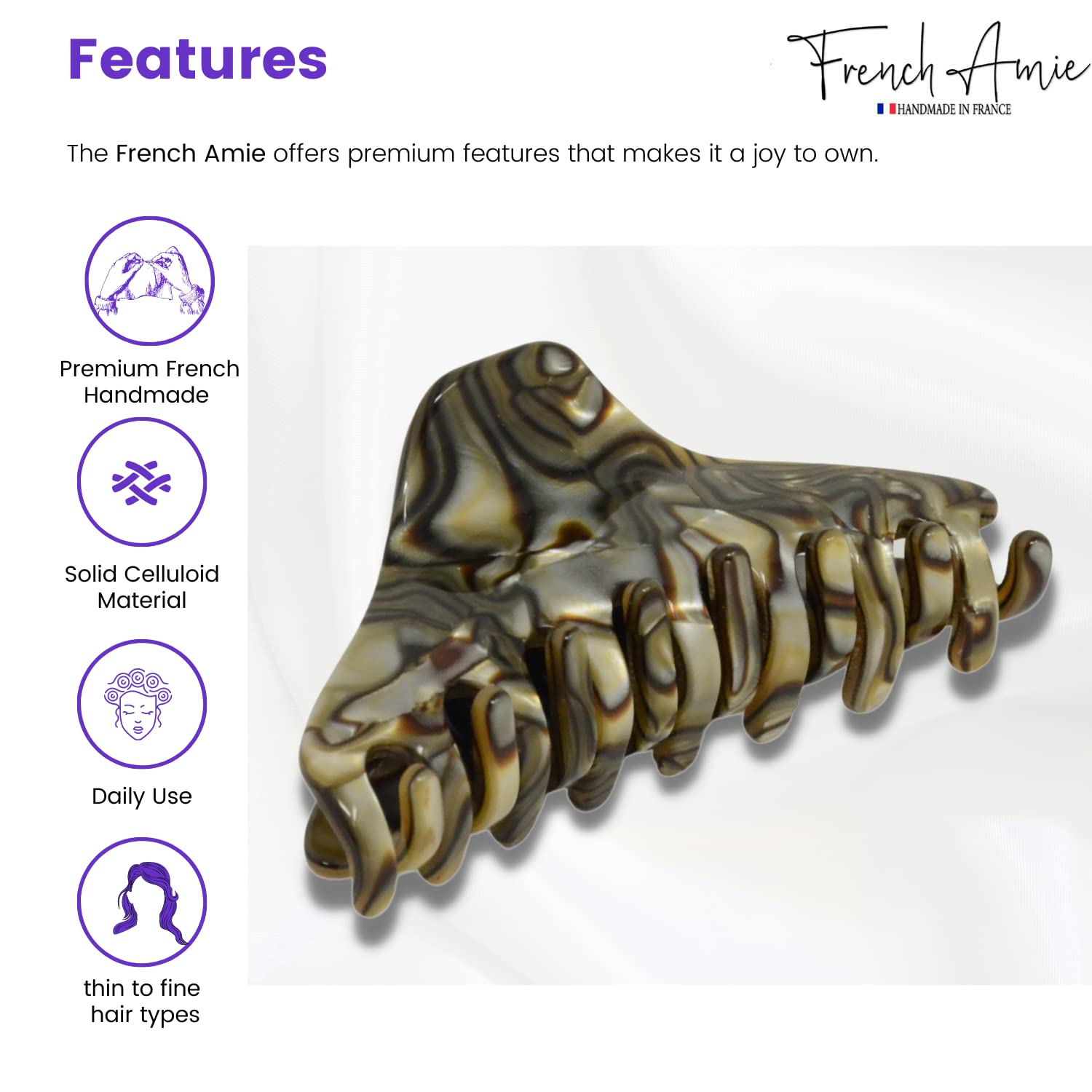 French Amie Director Thin and Narrow Small Handmade Cellulose Hair Claw for Women