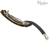 Side view of Savana barrette showing metal clasp and acetate body