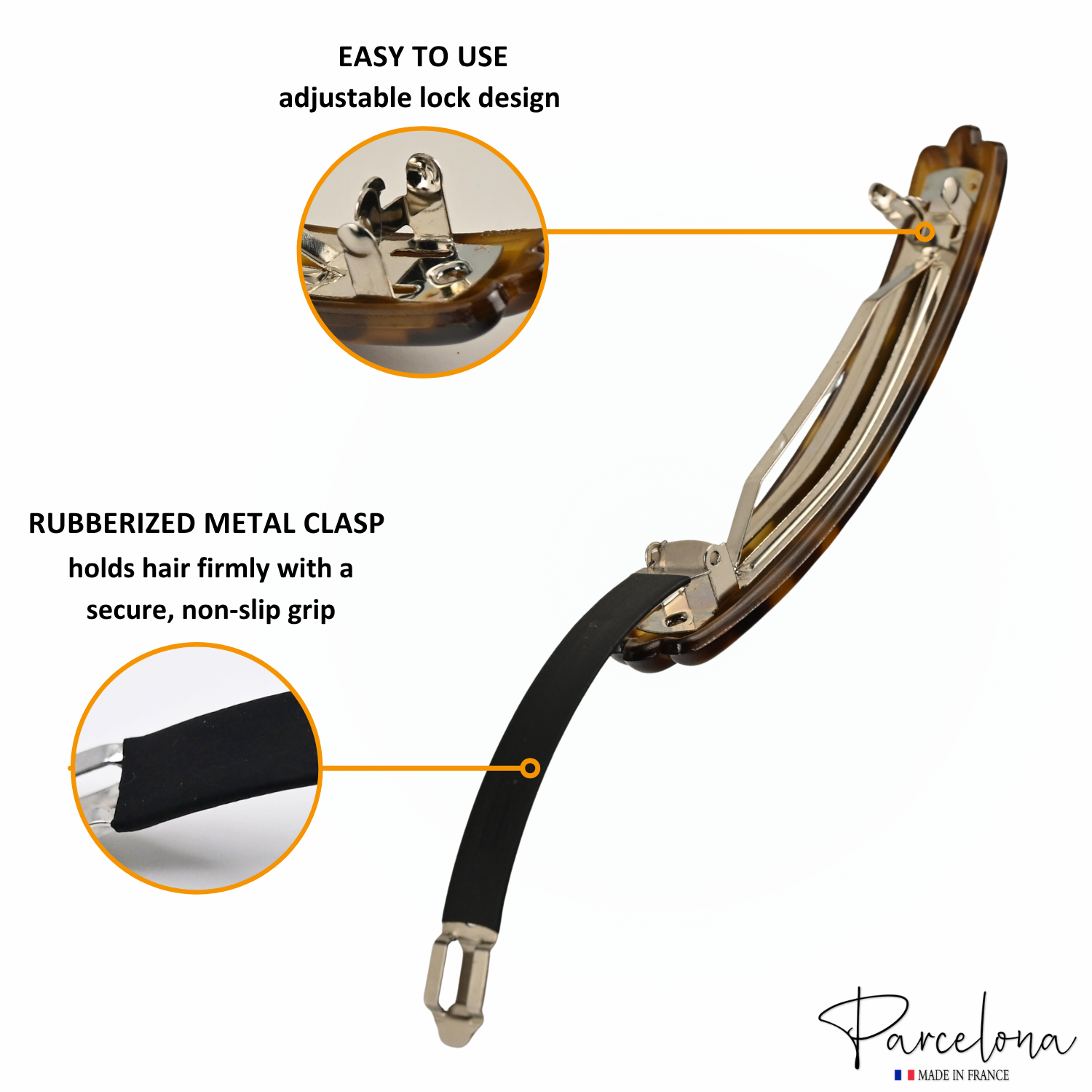Savana barrette rubberized metal clasp for non-slip hair hold