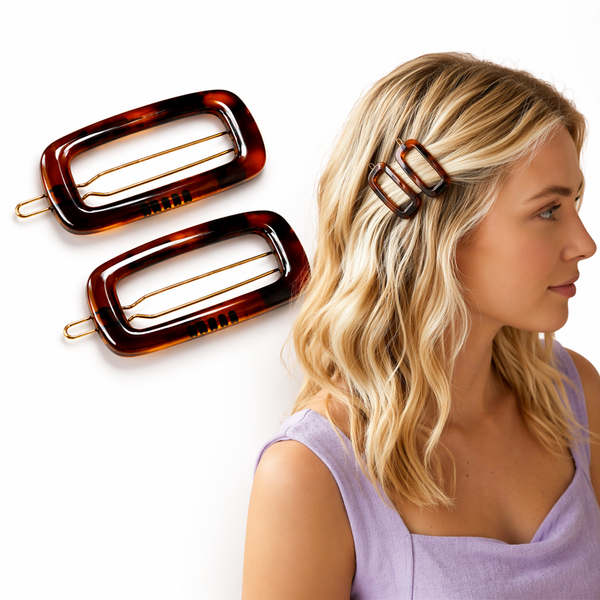 Parcelona Rectangle 1.75" Tortoise Shell Small Hair Clip Tige Boule Barrette