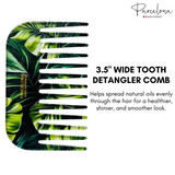 Parcelona wide tooth detangler comb with green leaf design on a white background