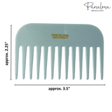 Light blue comb with dimensions and 'Parcelona' branding on a white background