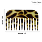 giraffe print comb with dimensions and 'Parcelona' branding on a white background