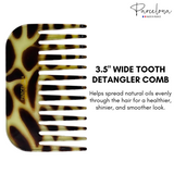giraffe print wide tooth detangler comb with brand name on a white background