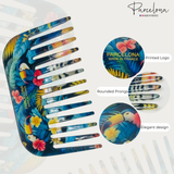 Colorful comb with Parcelona branding on a white background