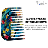 Colorful wide-tooth detangler comb with Parcelona branding on a white background