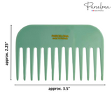 Green comb with dimensions and 'Parcelona' branding on a white background