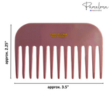 Pink comb with 'Parcelona' branding and size measurements on a white background