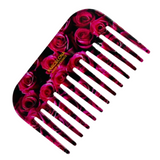 Hair comb with pink rose design on a white background