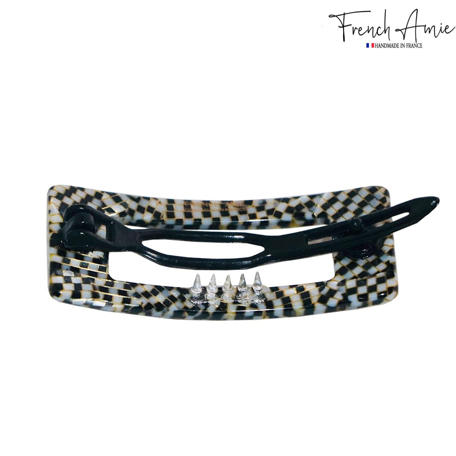 French Amie Rectangular Framed Small Opera Handmade Metal Free Hair Barrette
