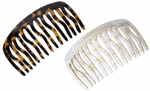 French Amie Handmade Large Tokyo and Ivory Celluloid 15 Teeth Side Hair Comb-French Amie-ebuyfashion.com