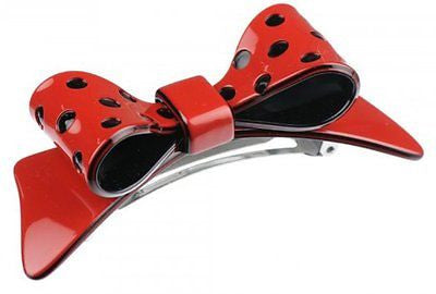 French Amie Large Red Bow With Black Polka Dots Handmade Hair Clip Barrette-French Amie-ebuyfashion.com
