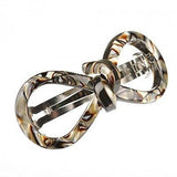 French Amie Bow Infinity Onyx Celluloid Handmade Silver Clasp Hair Clip Barrette-French Amie-ebuyfashion.com