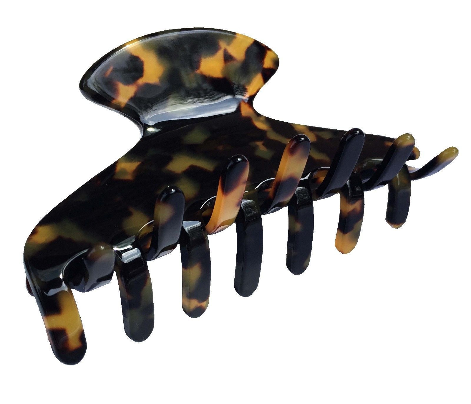 French Amie Long Large Onyx & Cream Tokyo Handmade Celluloid Jaw Hair Claw Clip-French Amie-ebuyfashion.com