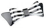 French Amie Large White Black Striped Bow Wide Handmade Hair Clip Barrette-French Amie-ebuyfashion.com