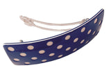 French Amie Medium Blue White Polka Dots Wide Handmade Hair Clip Barrette-French Amie-ebuyfashion.com