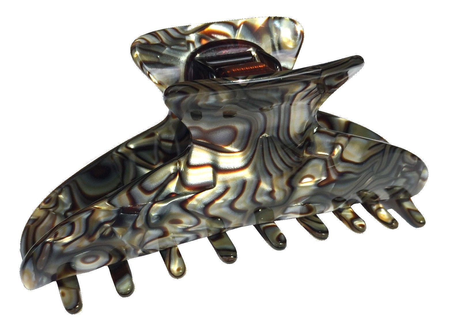 French Amie Long Large Onyx & Cream Tokyo Handmade Celluloid Jaw Hair Claw Clip-French Amie-ebuyfashion.com