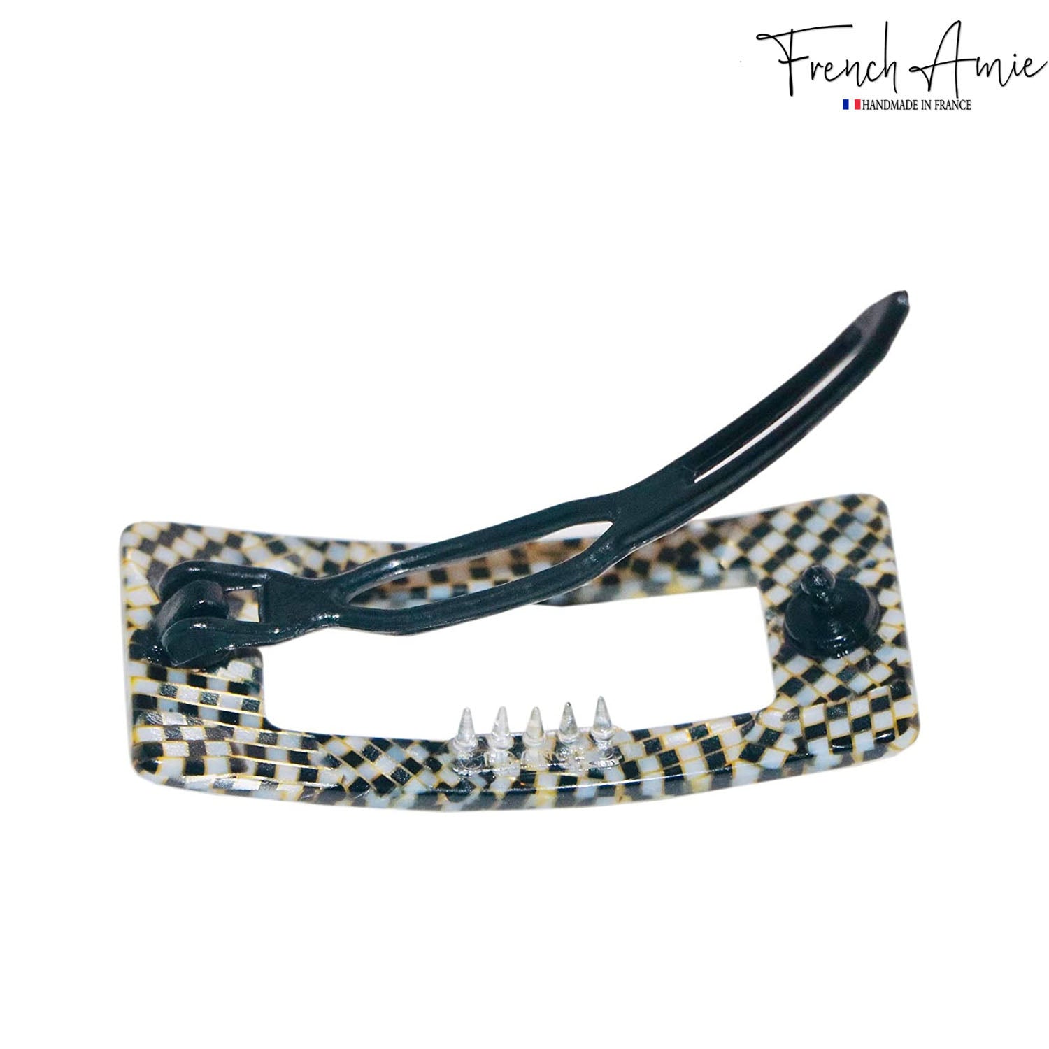 French Amie Rectangular Framed Small Opera Handmade Metal Free Hair Barrette