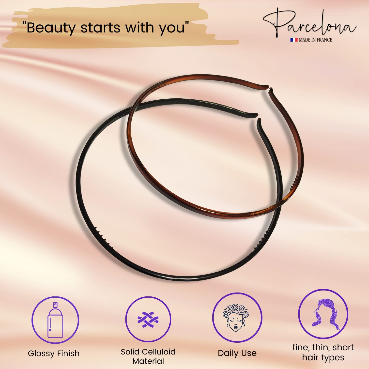 Parcelona French Skinny Black And Shell Brown Thin Hair Headbands