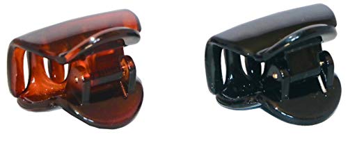 Parcelona French Duo Plain Shell And Black Celluloid Set of 2 Mini Hair Claws