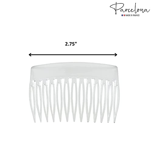 Parcelona French Bold Edge Clear Small Cellulose 13 Teeth Side Hair Combs- 2Pcs
