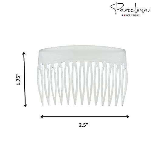 Parcelona French Bold Edge Clear Small Cellulose 13 Teeth Side Hair Combs- 2Pcs