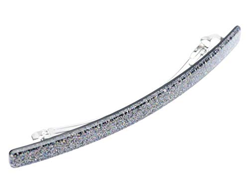 French Amie Glittery Long Skinny Silver Large Handmade Celluloid Hair Barrette