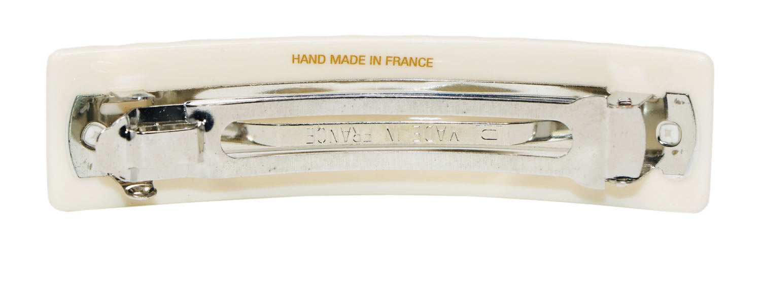 French Amie Beau Criss Cross Handmade Hair Clip Automatic Barrette Silver Clasp