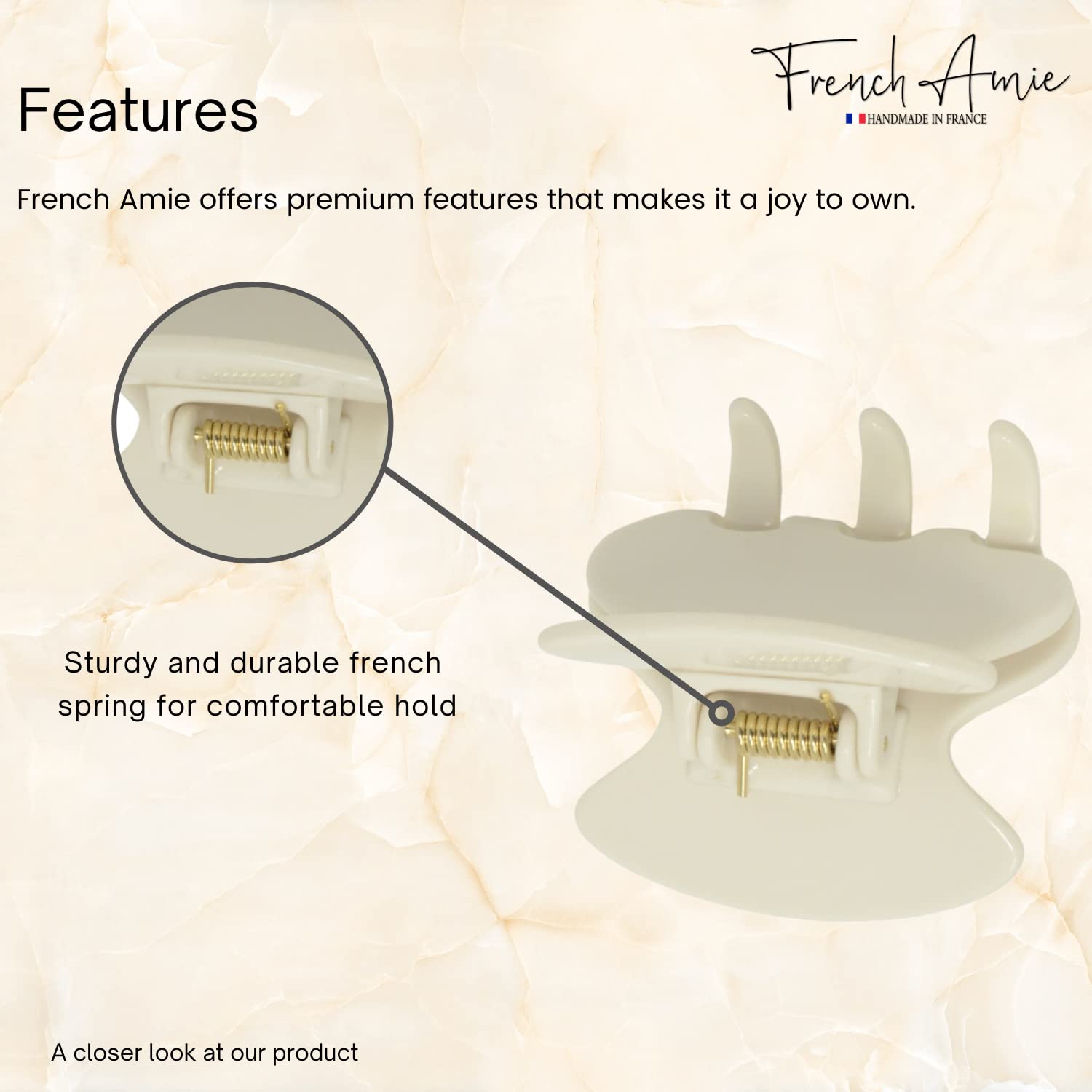 French Amie Flat Oval Small 1 3/4” Cellulose Handmade Hair Claw Clip for Women