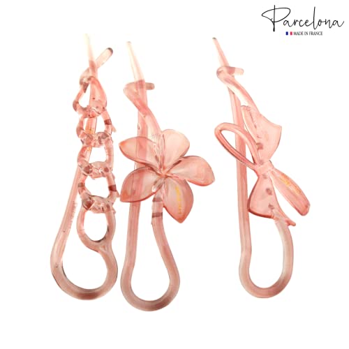 Parcelona French Large Twist N Clip Flower Bow Chain Hair Clip Barrettes