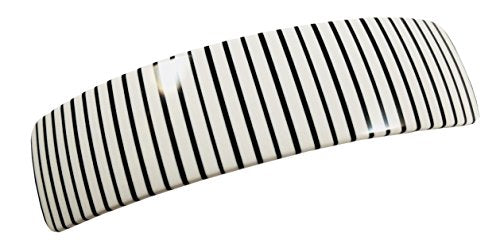 French Amie Curved White Stripe Large 3 ¾” Handmade Celluloid Hair Clip Barrette