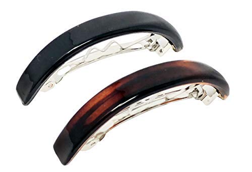 Parcelona French Arced Small Tortoise Shell and Black Curved Cellulose Hair Clip
