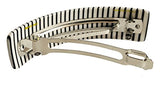 French Amie Curved White Stripe Large 3 ¾” Handmade Celluloid Hair Clip Barrette