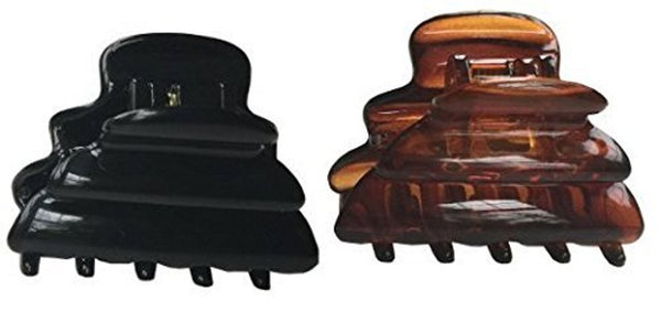 Parcelona French Crumpled Fat Small Shell & Black Celluloid Jaw Hair Claw Clip