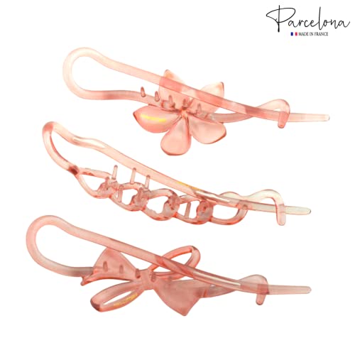 Parcelona French Large Twist N Clip Flower Bow Chain Hair Clip Barrettes