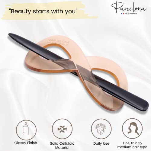 Parcelona French Infinity Medium Celluloid Hair Slider Bun Cover for Women