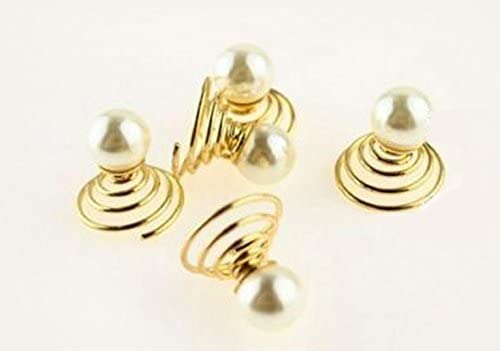 Moeni Bridal Wedding Prom Faux Pearl Gold Color Metal Decorative Hair Spin Golden Twist Coil Hair Pins - 10 Pins in the Box