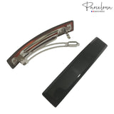 Parcelona French Large Bar Set of 2 Black N Shell Automatic Hair Clip Barrettes