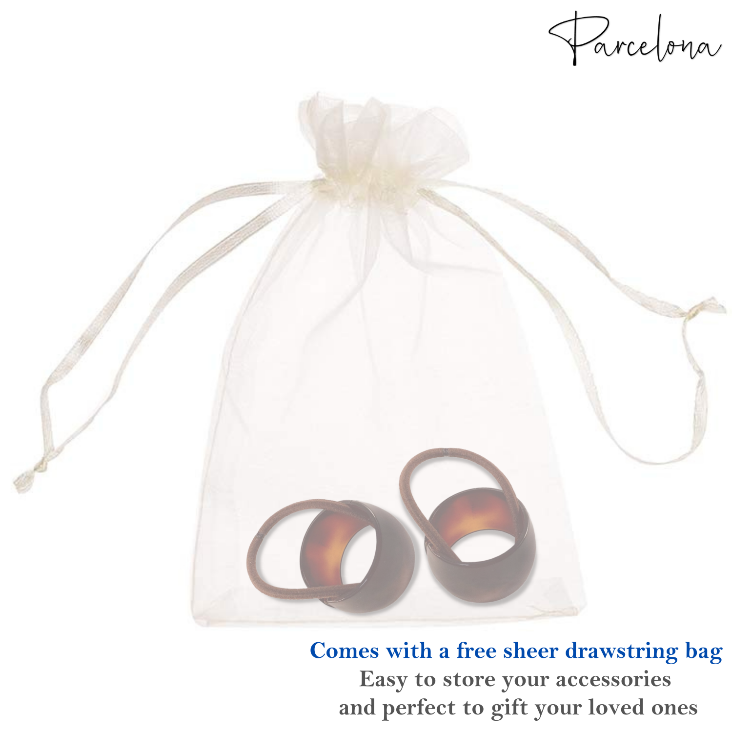 Parcelona French Cuff Rings Brown Small Cellulose Set of 2 Elastic Hair Tie