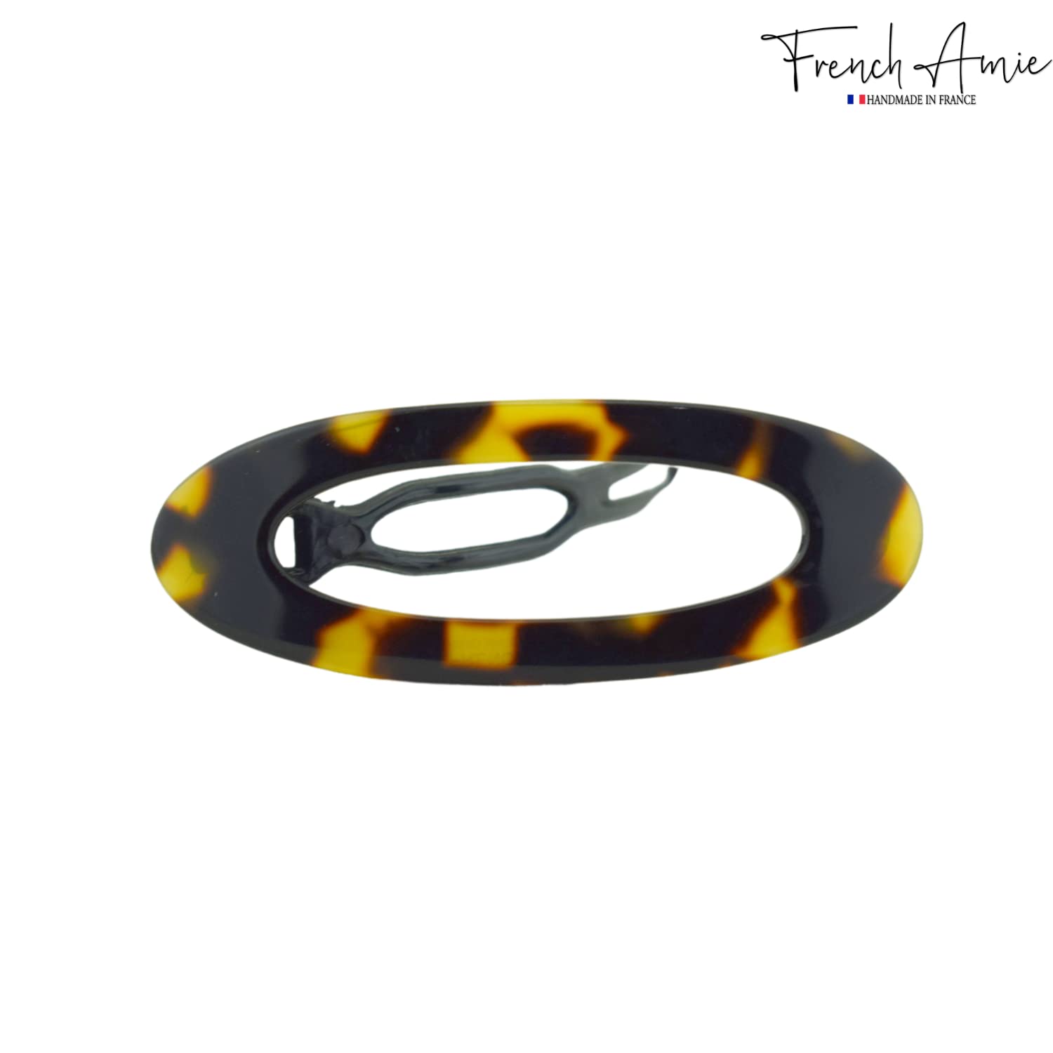 French Amie Oval Cut Out Small Handmade Cellulose Snap Hair Barrette for Women