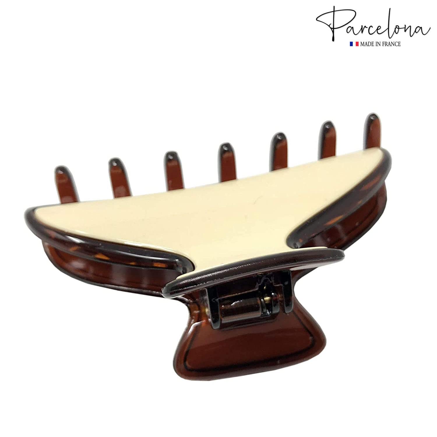 Parcelona French Medium Shell Solid Ivory Celluloid Jaw Hair Claw Clip