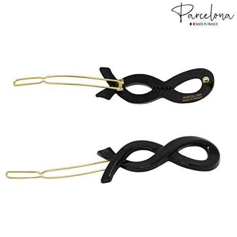 Parcelona French Infinity Ribbon Small Cellulose Hair Barrettes for Women(2 Pcs)