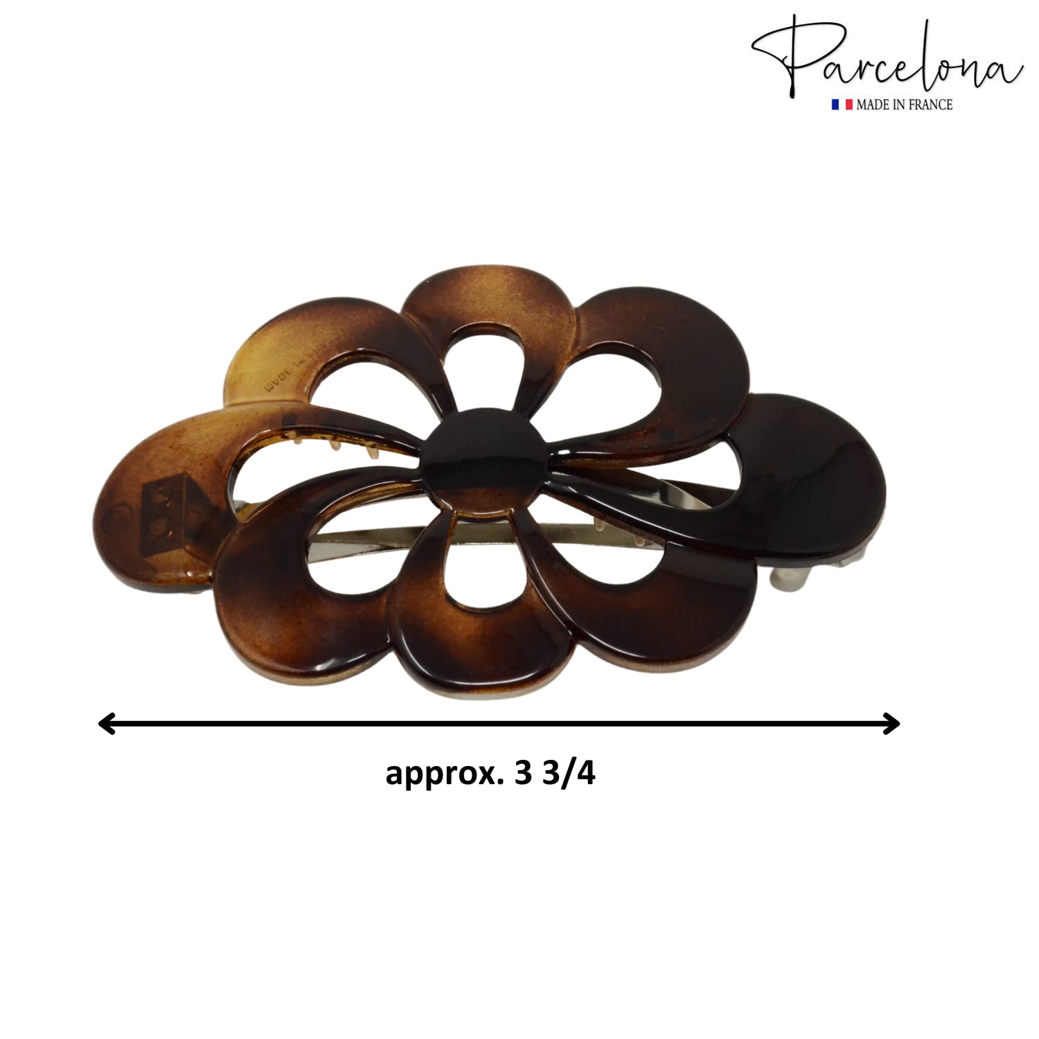 Parcelona French Large Wide Flower Shell Brown Cellulose Hair Clip Barrette