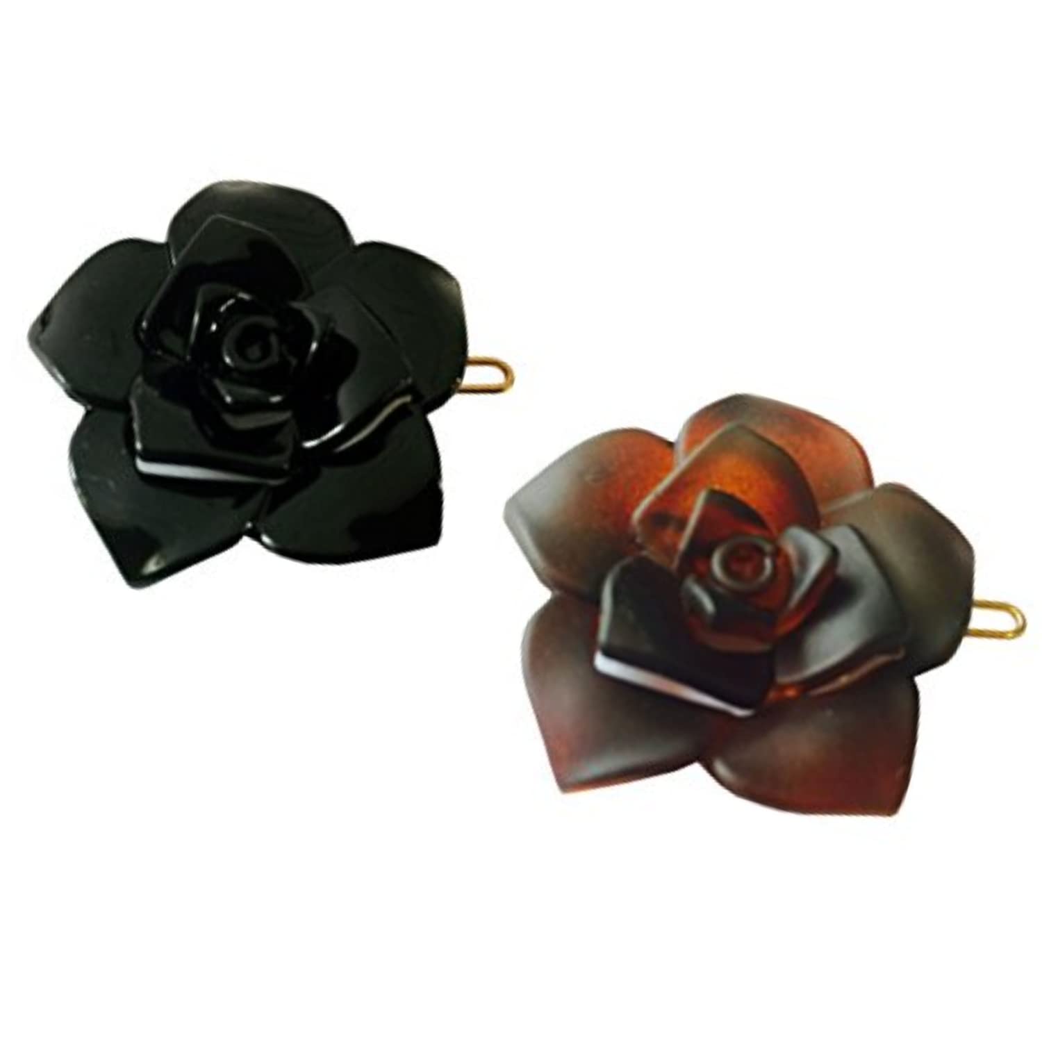Parcelona French Flower Small 1.5" Celluloid Side Slide Snap Barrettes for Women