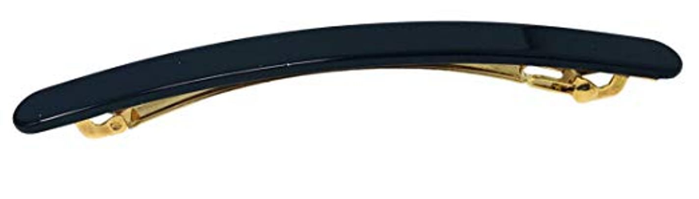 French Amie Skinny Lean Black Rounded Edges Handmade Hair Clip Barrette