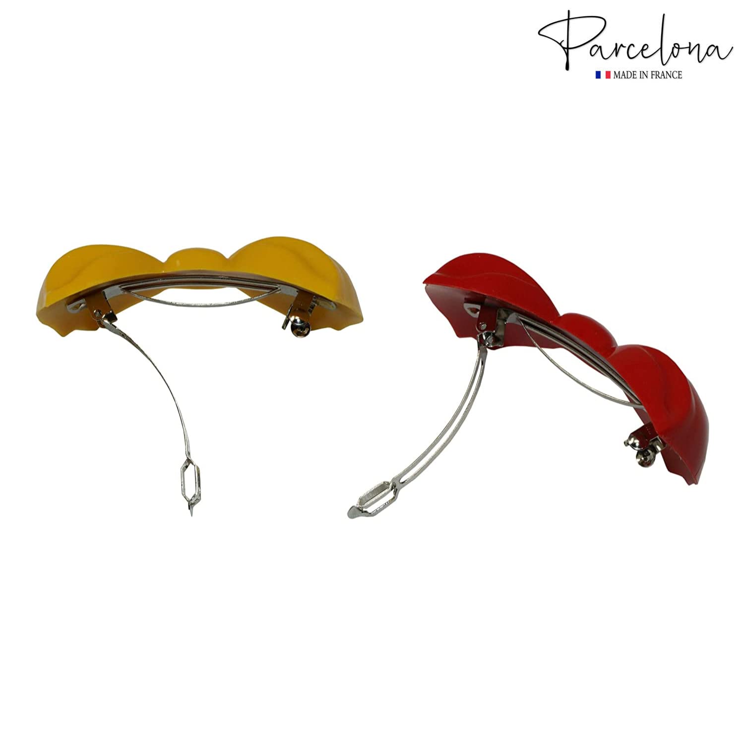 Parcelona French Angel Bow Red and Yellow Small 2” Cellulose Set of 2 Hair Clip