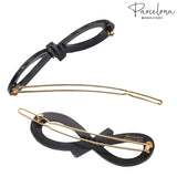 Parcelona French Ribbon Knot Infinity Small Celluloid Hair Barrettes for Women