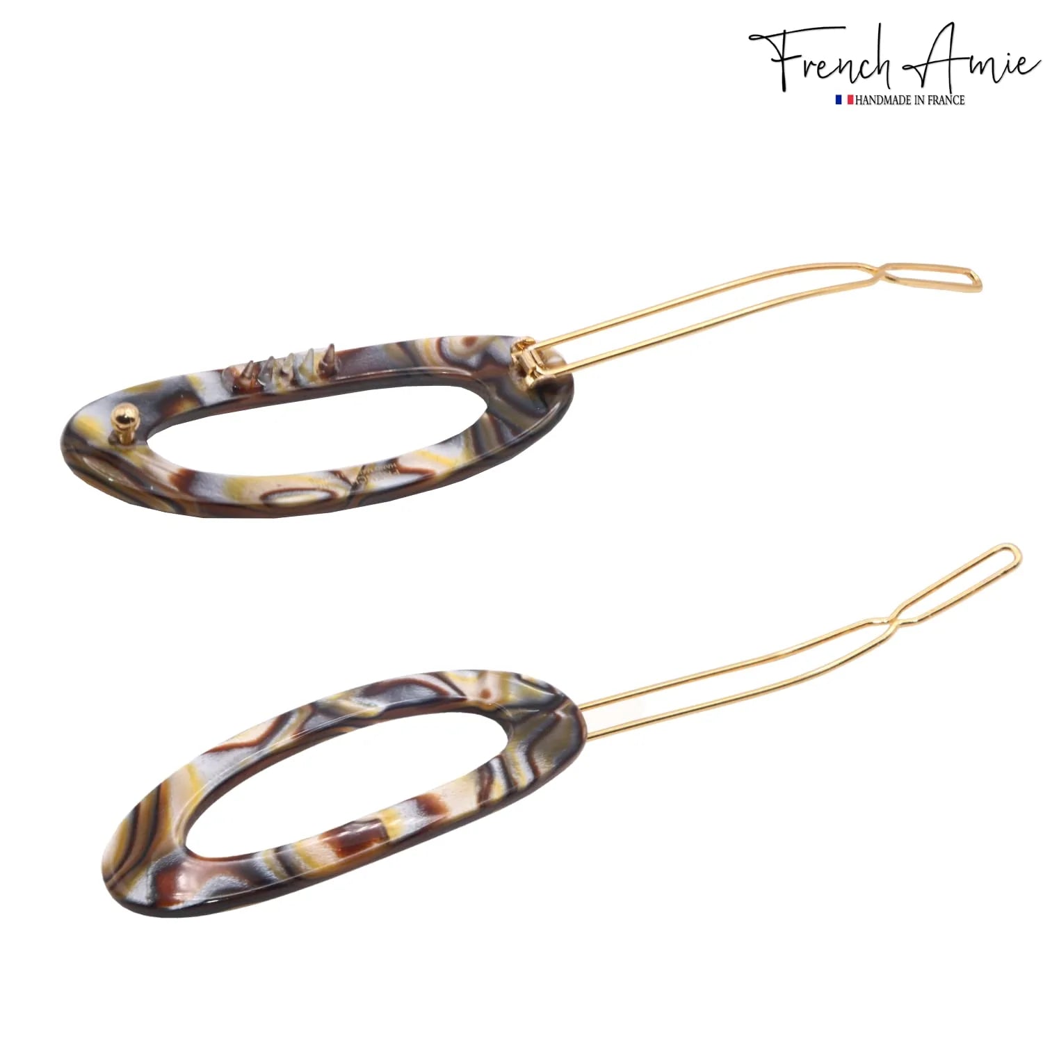 French Amie Thin Oval Small Onyx Cellulose Handmade Hair Barrette Clip for Women