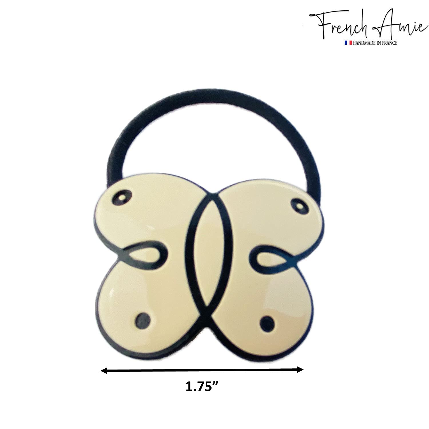 French Amie Butterfly Ivory Beige with Black Rim Non-Slip Flexible Elastic